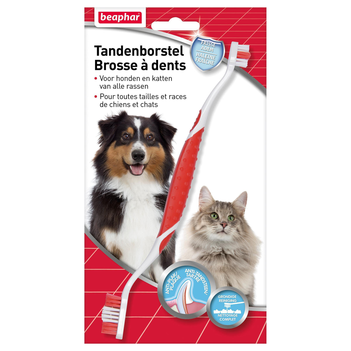 Brosse à dents 2 têtes chat, chien