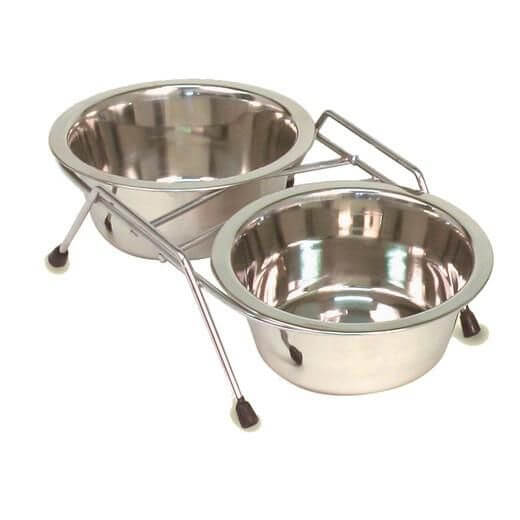 Double gamelle en inox avec support de surélévation chien, chat