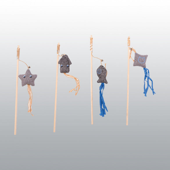Présentoir et Canne à pêche en bois