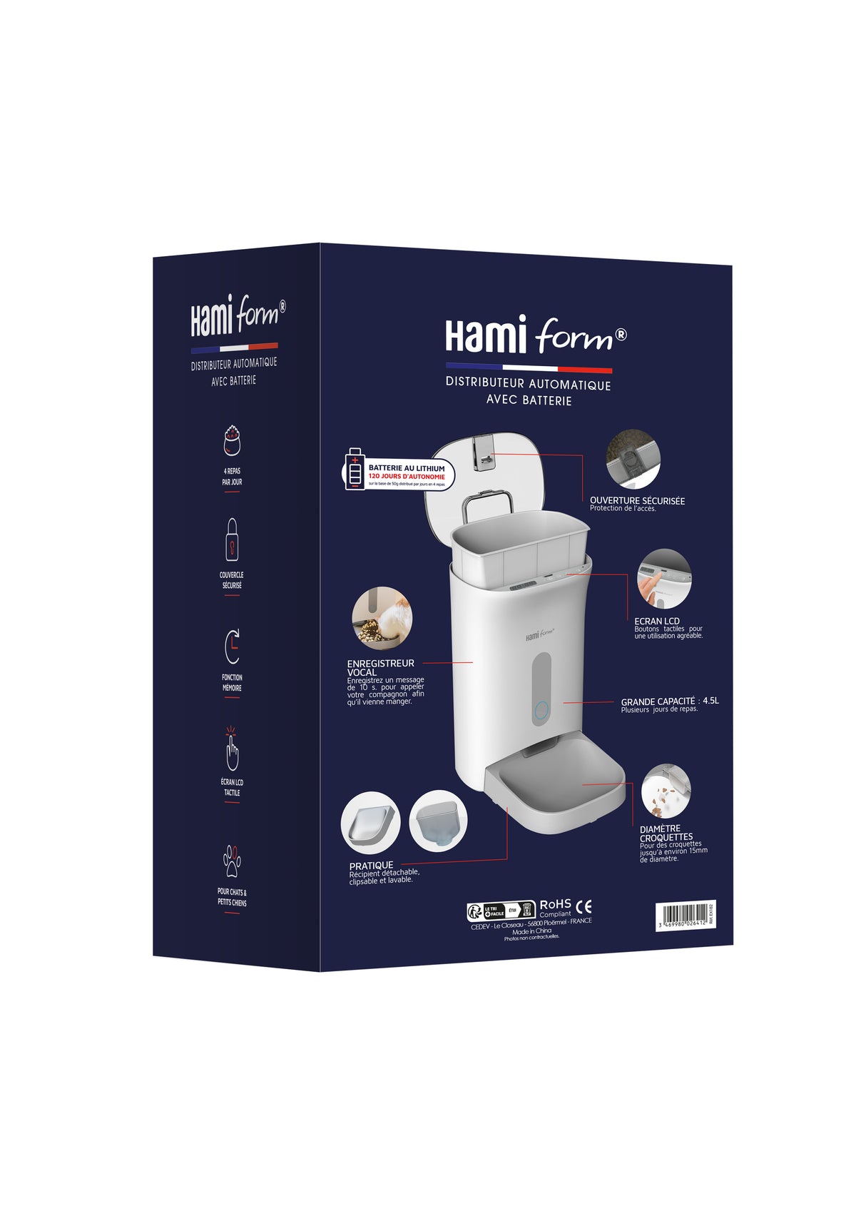 Distributeur Automatique Pet Feeder sur batterie 4 repas chien, chat