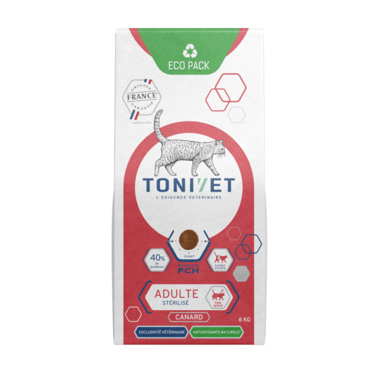 Tonivet adulte stérilisé au canard - croquettes chat