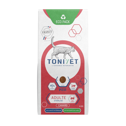Tonivet adulte stérilisé au canard - croquettes chat