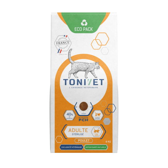 Tonivet Adulte Stérilisé au poulet - croquettes chat